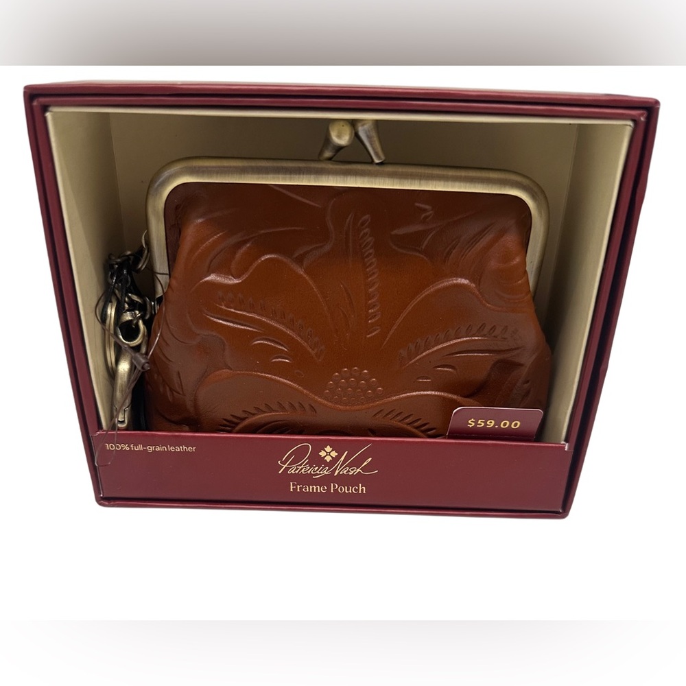 Patricia Nash Borse Florence Tooled‎ 100% full-grain leather frame pouch NIB